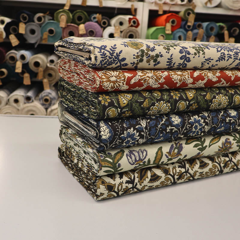 Indian Printed Cotton - Floral - Black and Mustard