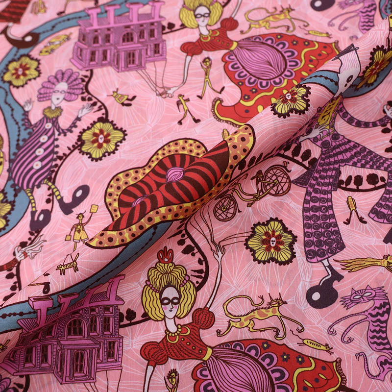 100% Cotton Liberty Fabrics Tana Lawn™ - Pink Grayson Perry Shirley Smith Design