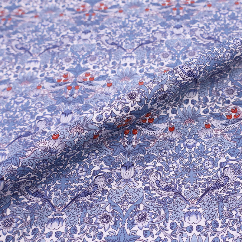 100% Cotton Lawn Liberty Fabrics Denim Blue and Red Cotton Lawn Fabric -Strawberry Thief