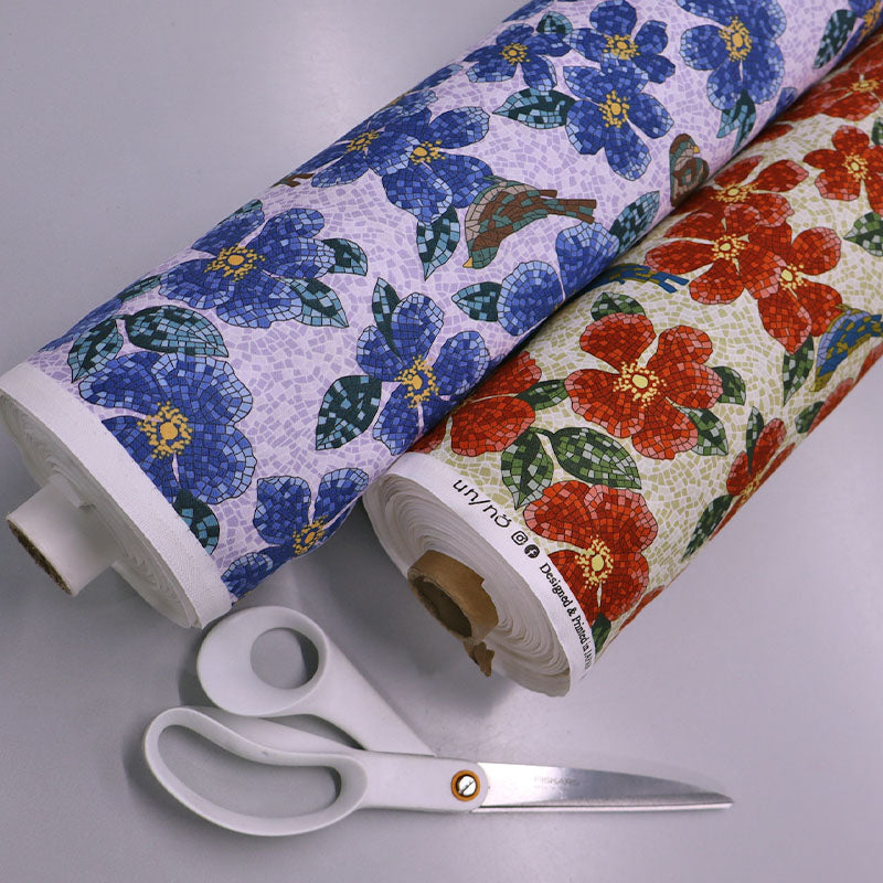 100% Cotton - Made in Japan - Red - Mosaic Birds