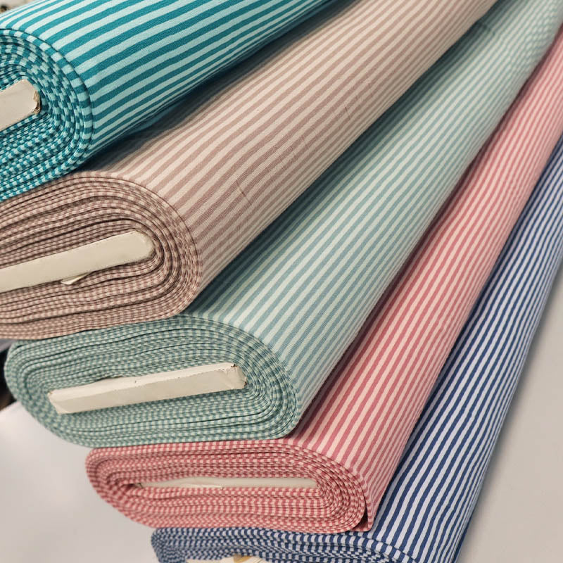 Striped cotton jersey fabrics in various colours including green, taupe, petrol, blue and pink