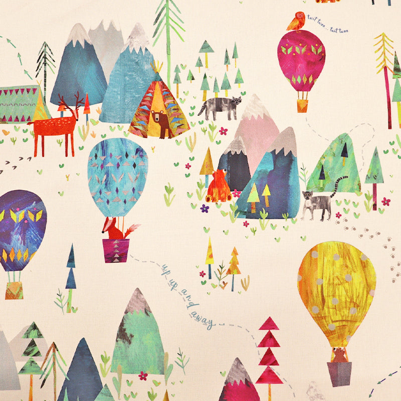 100% Cotton White Mountain Animals Children's Furnishing Fabric