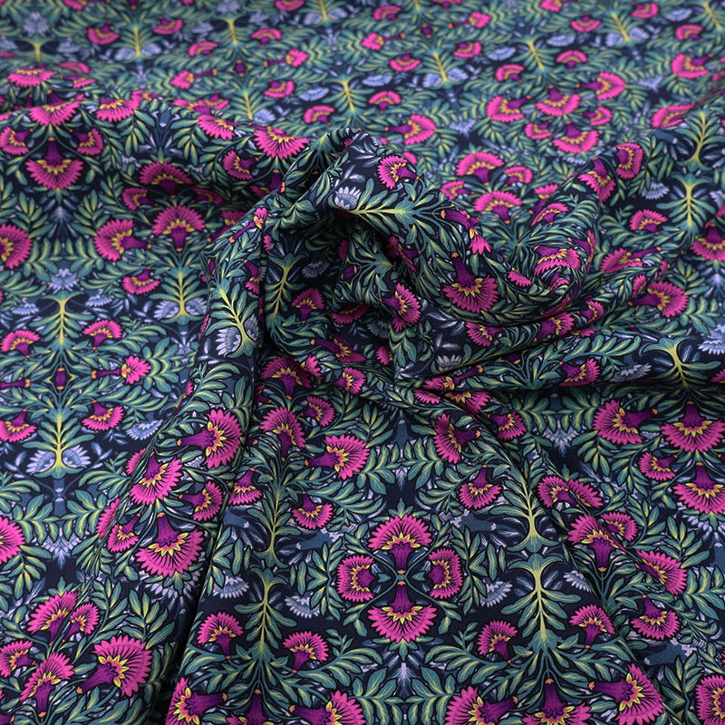 100% Viscose Navy Blue Viscose Fabric - Pink and Purple Thistle