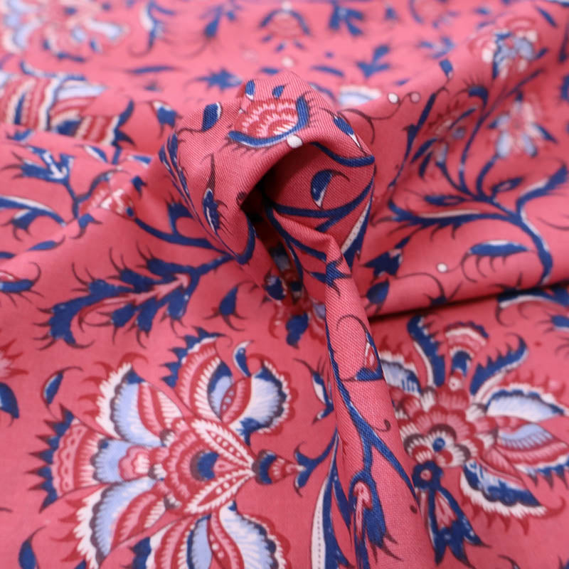 100% Cotton Pink Dutch Heritage Fabric - Blue Floral