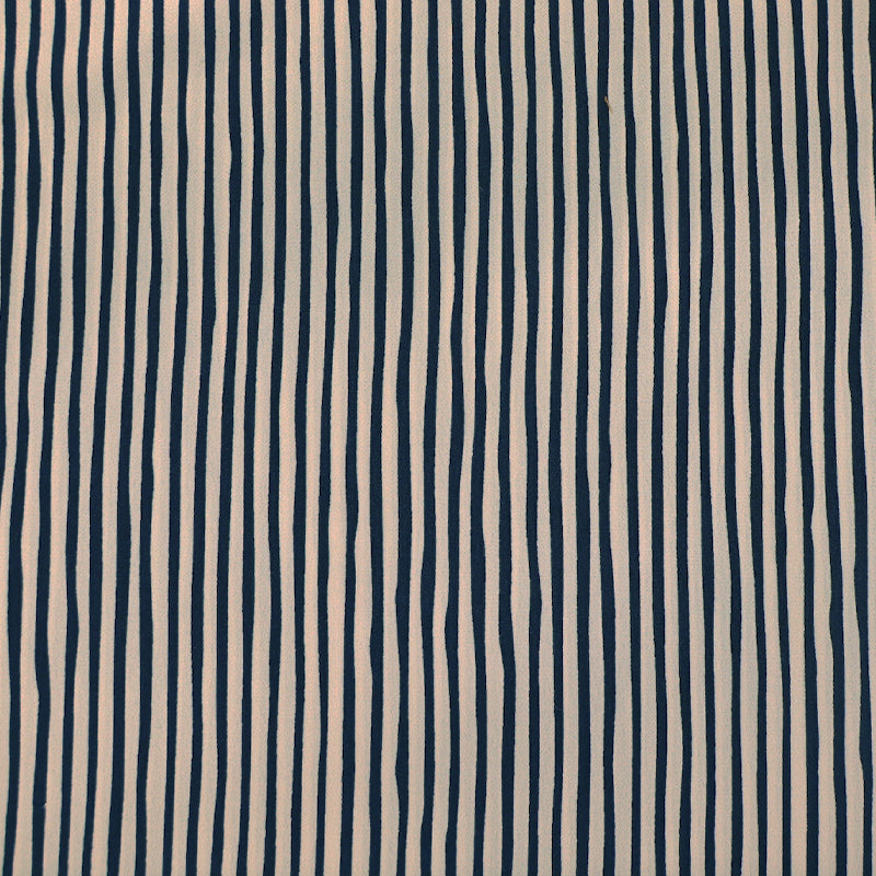 100% Polyester Deadstock Fabric - Blue and cream Stripe