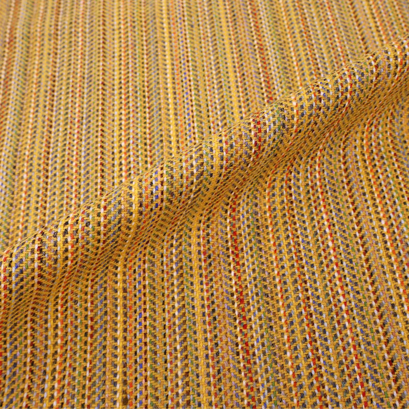 100% Pure New Wool Mustard Yellow Wool Fabric - Multicoloured woven Lines