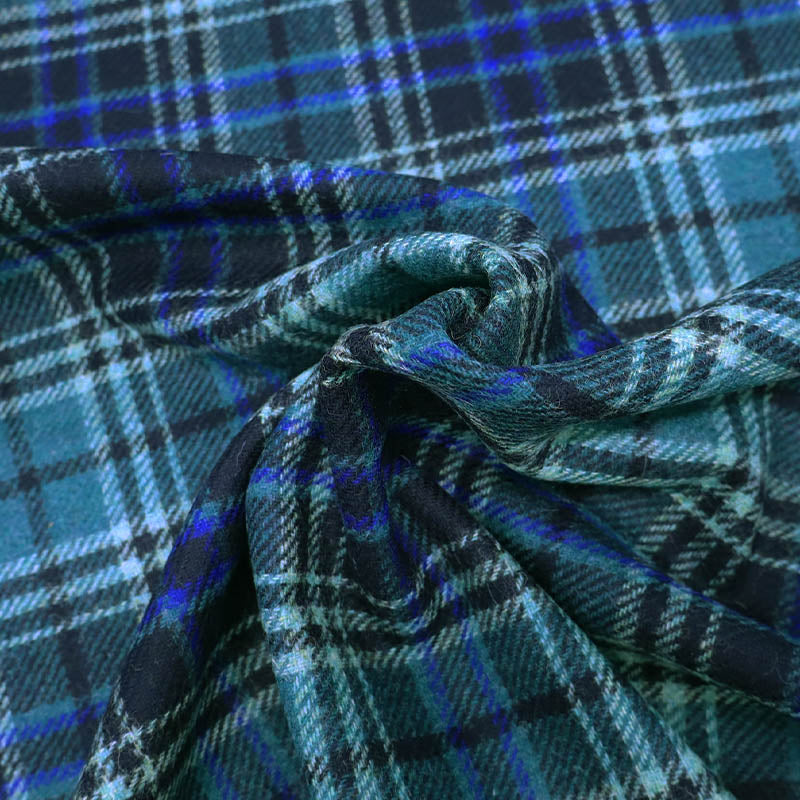 100% Pure Wool Check Fabric - Green Navy and Royal Blue