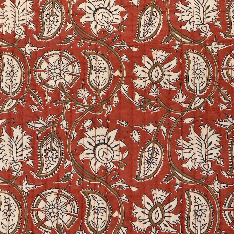 QUILTED Indian Printed Cotton - Floral/Stripe - Brick
