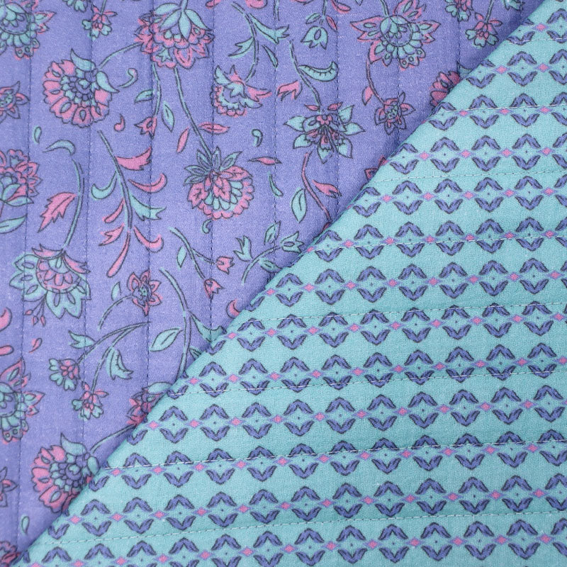 75% Cotton 25% Polyester Blue Floral Quilted Double Gauze Fabric