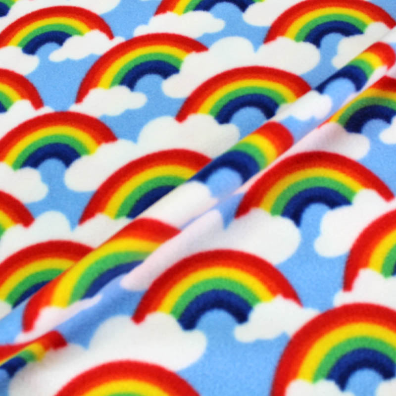 100% Polyester Pale Blue Rainbow Fleece Fabric