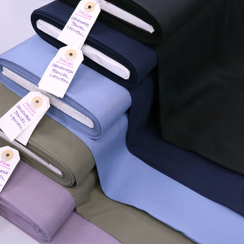 100% Tencel Lyocell Black, Navy, Blue, Khaki and Lilac Sandwashed Tencel™ Dressmaking Fabrics