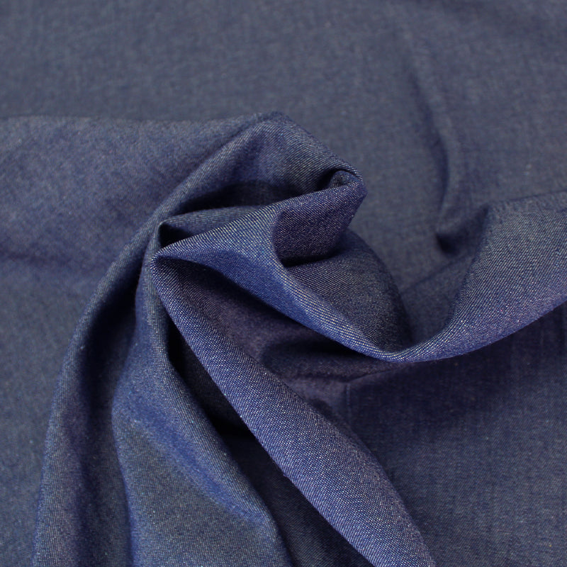 Stonewashed Cotton Denim - Dark Indigo Blue