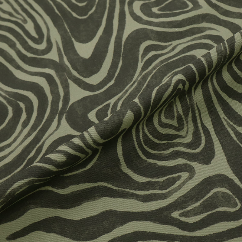 98% Cotton 2% Elastane Swirl Print Khaki Green and black Cotton Twill Fabric