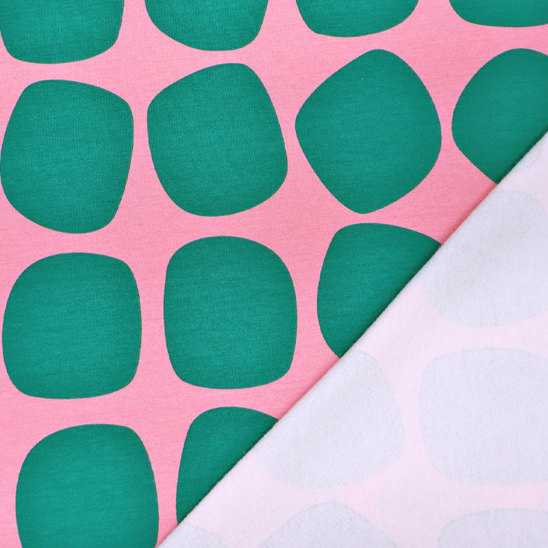 95% Cotton 5% Elastane Brushed Back Sweatshirt Fabric - Pink and Green - French Terry