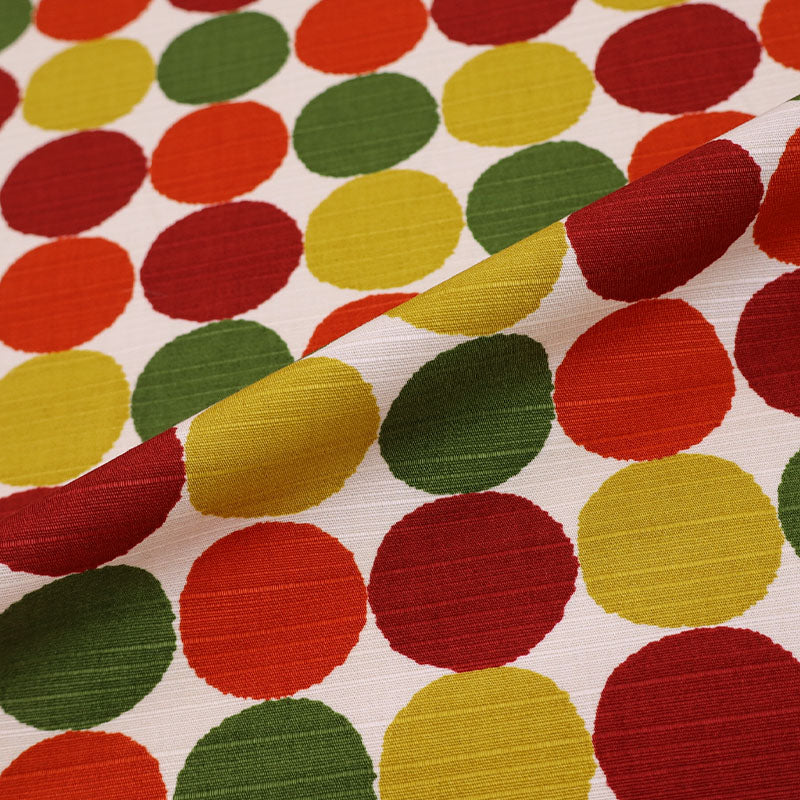 100% Cotton Textured Cotton Bark Cloth - Yellow, Red & Green Spots