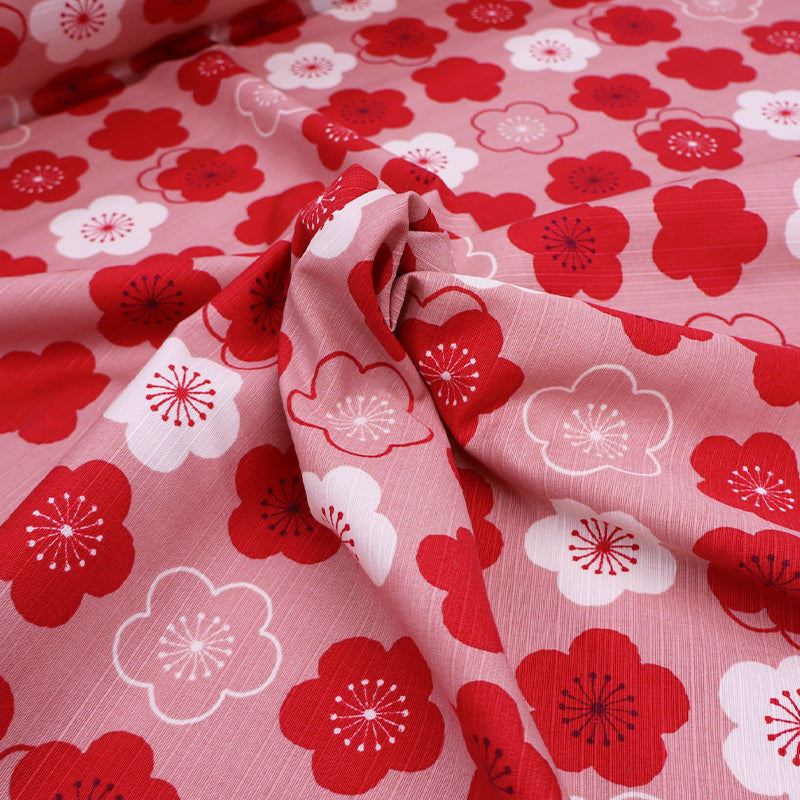 100% Cotton Bark Cloth - Pink and Red Modern Floral Mary Quant style