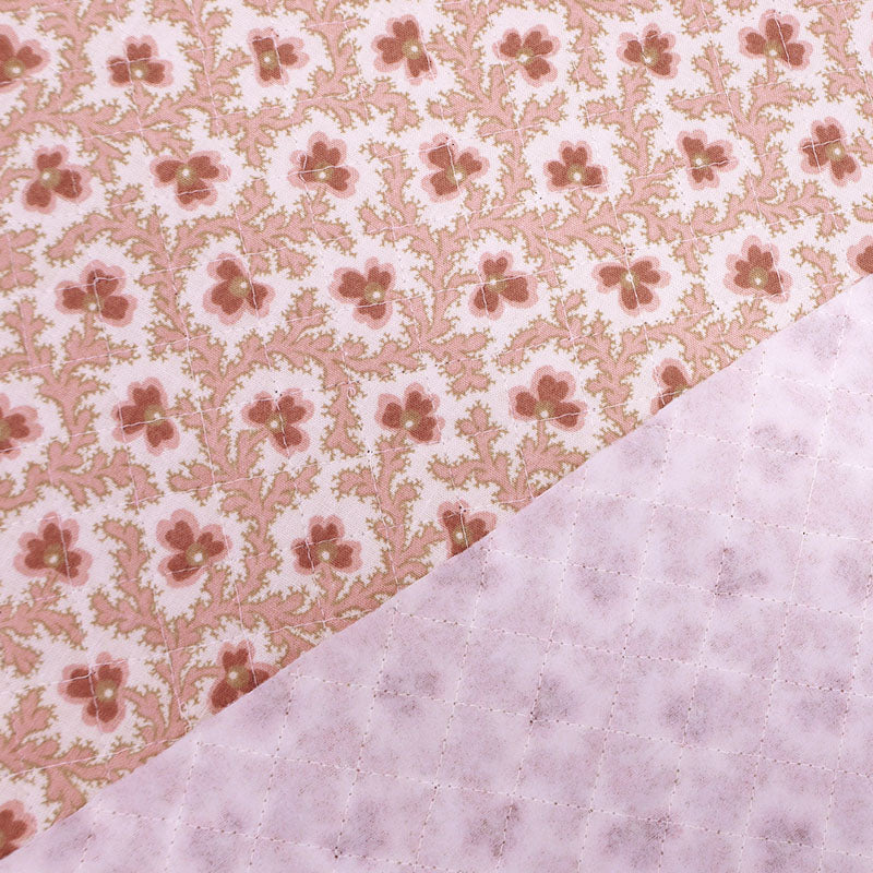 110CM REMNANT Vintage Quilted Cotton - Pink and Cream - Floral Branches