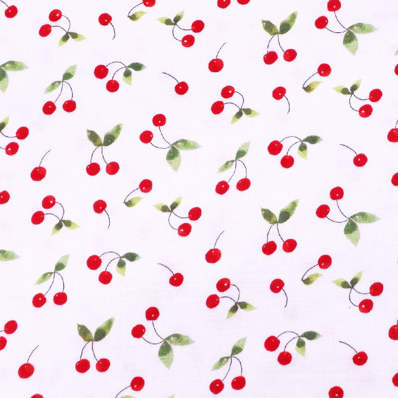 100% Cotton White Double Gauze Fabric - red Cherry Print