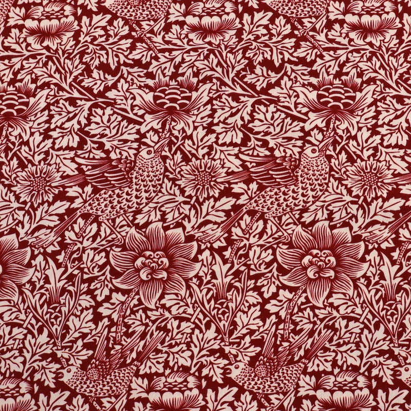 William Morris Viscose - Red - Bird and Anemone