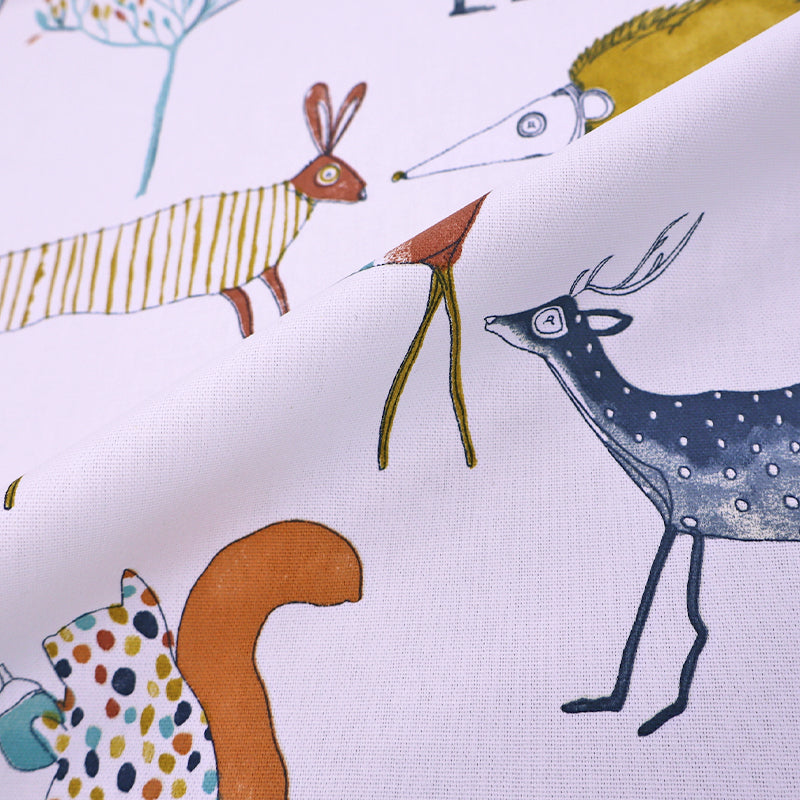 100% Cotton White Furnishing Fabric - Woodland Animals