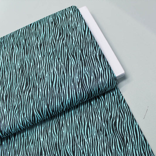 turquoise blue cotton zebra print fabric 