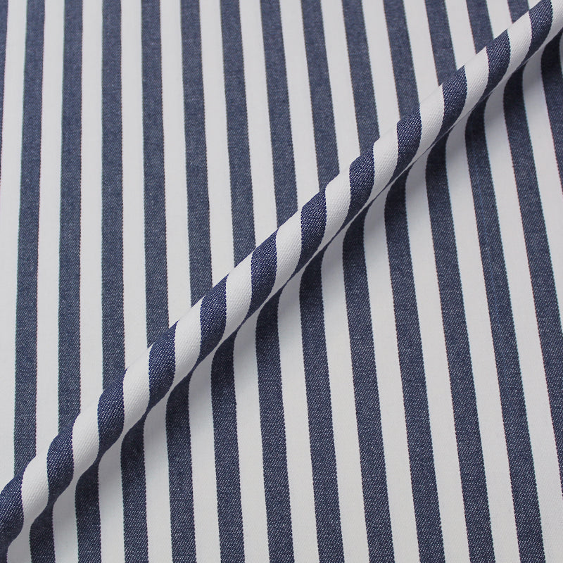 Dressmaking Cotton Twill - Medium Stripe - Navy and White
