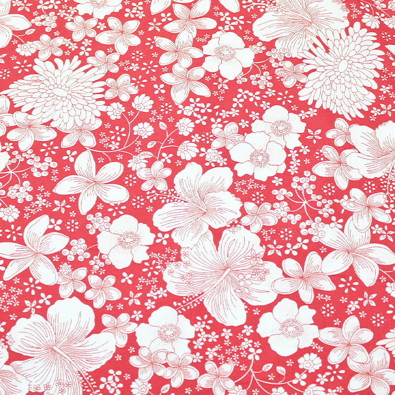210CM REMNANT Dressmaking Floral Cotton Lawn - Coral - Kaimana