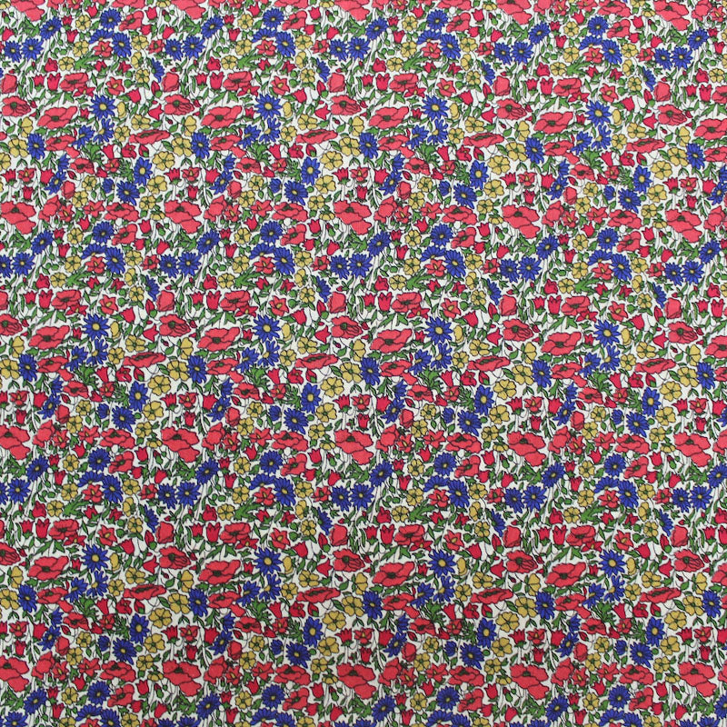 Dressmaking Floral Cotton Lawn - Prune and Blossom - Red and Blue