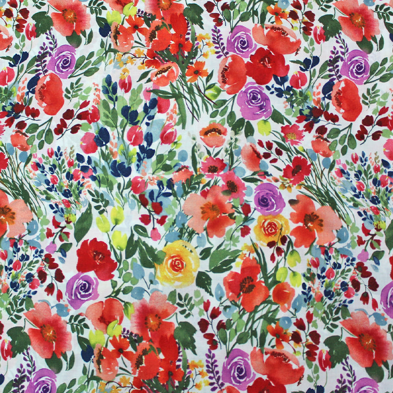 Dressmaking Floral Cotton Lawn - White - Rose