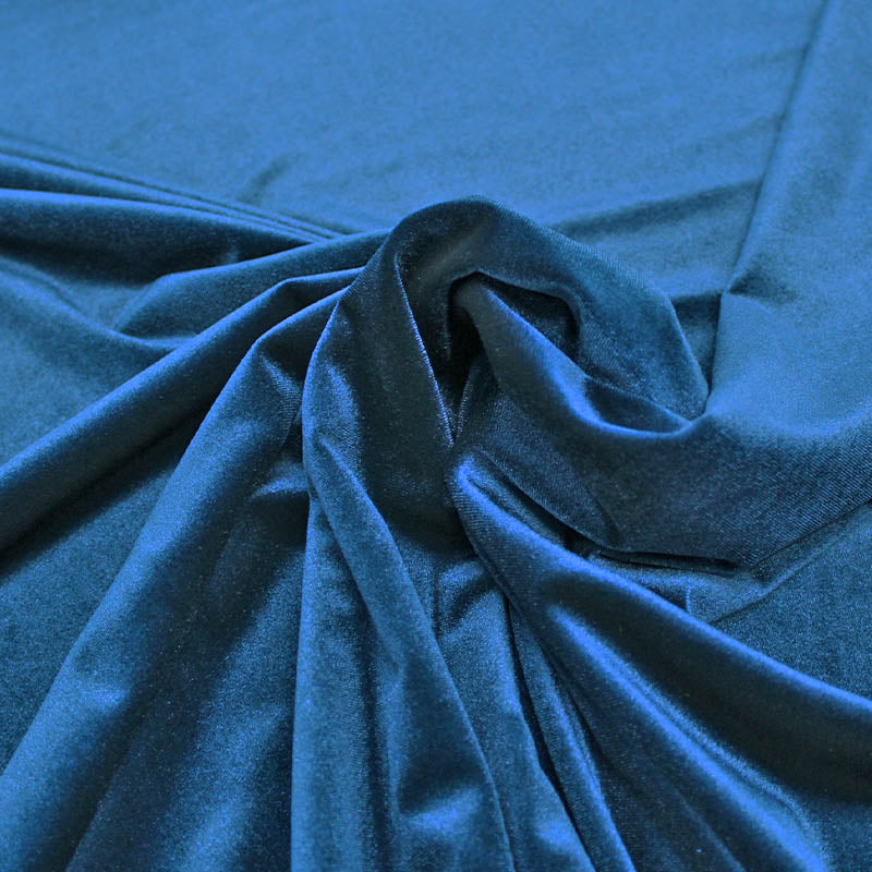 Petrol Blue Stretch Velvet Fabric | Fabrics Galore London