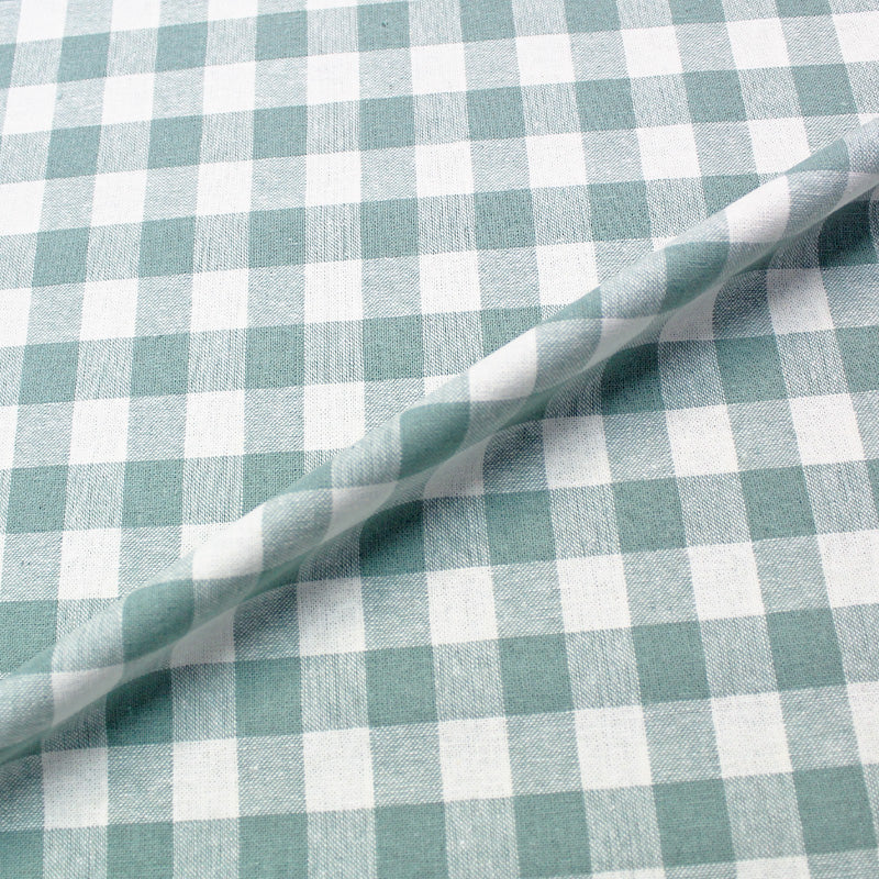 115CM REMNANT Linen and Cotton Mix - Gingham - Duck Egg Blue