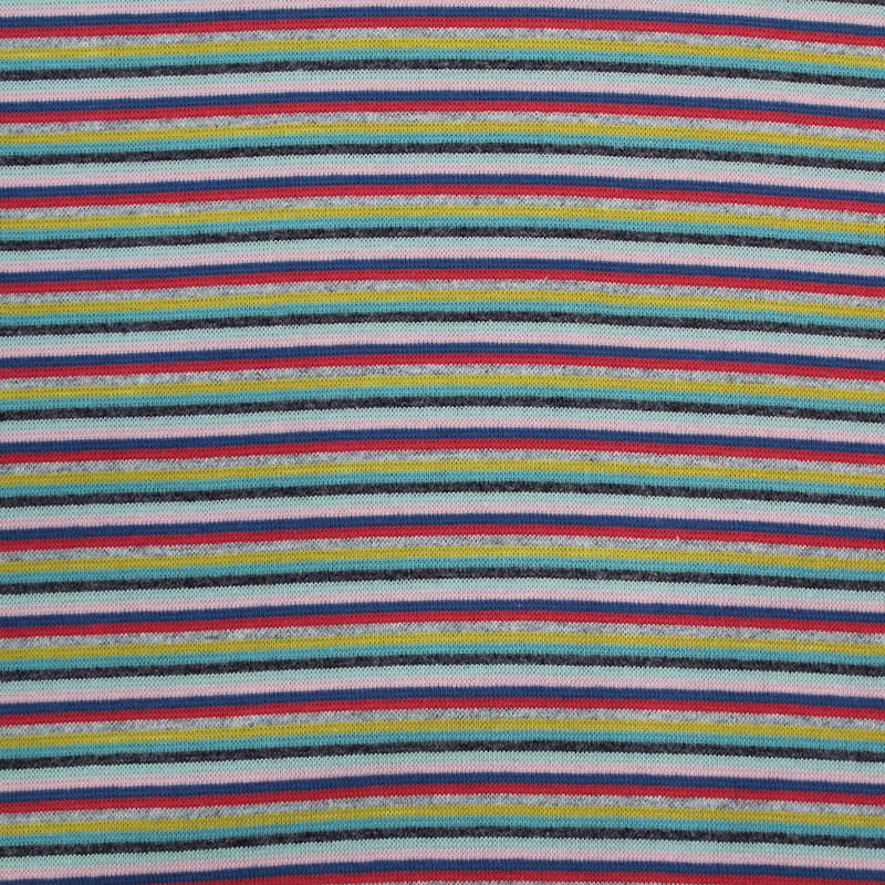 1x1 Circular Multi Coloured Cotton Rich Ribbing - Muted Jelly Bean Stripe
