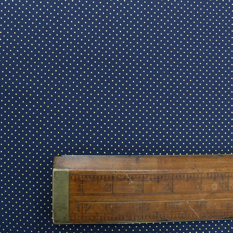 50CM REMNANT Navy Blue Metallic Christmas Cotton - Golden Spots