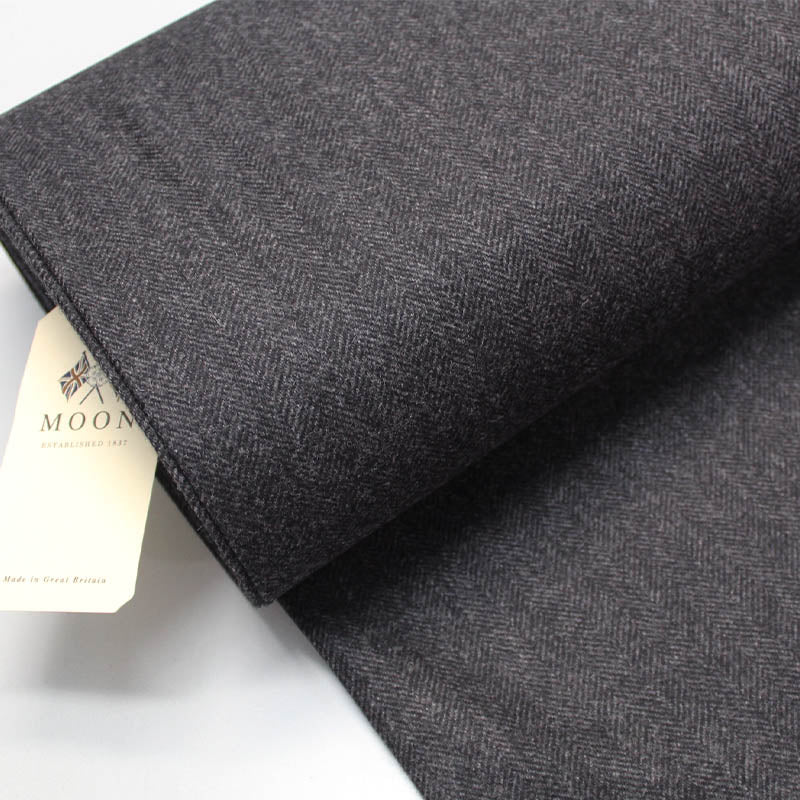 Charcoal Black Herringbone 100% Wool Fabric