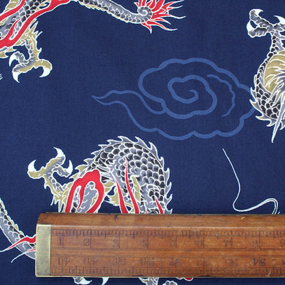 Printed Animal Cotton - Japanese Indigo Blue Dragon