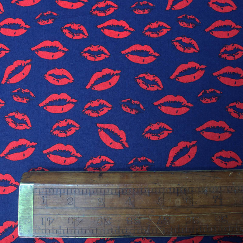 100CM REMNANT Navy Cotton Dressmaking - Save All Your Kisses For Me
