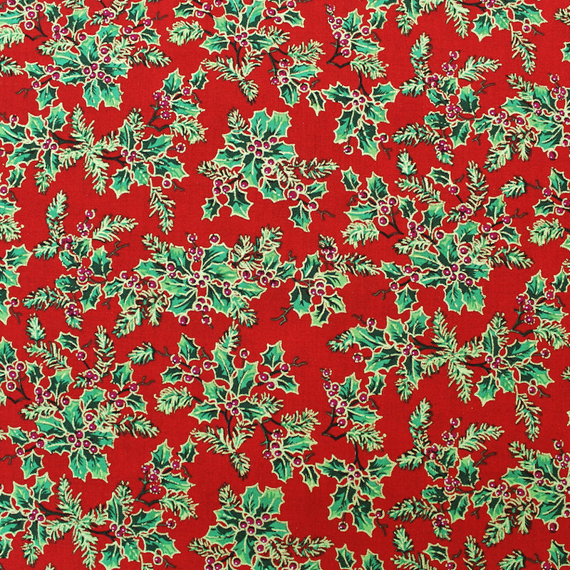 Red Christmas Cotton - Festive Berries