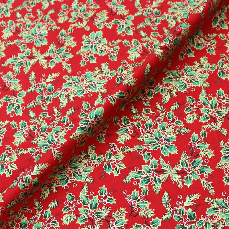 white christmas dresses Red Christmas Cotton Fabric | Holly Print