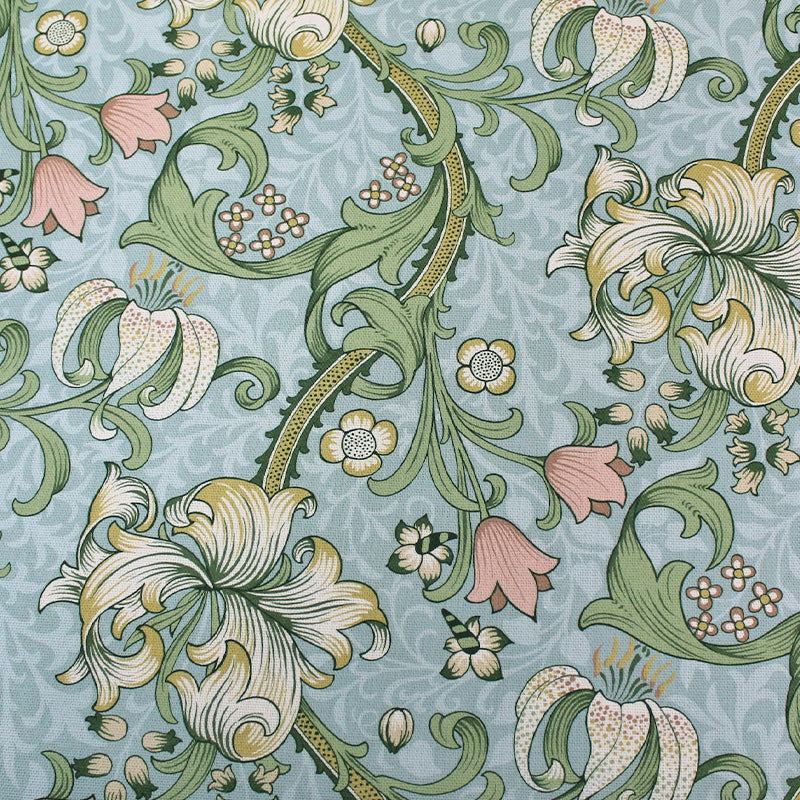 William Morris Golden Lily Furnishing Fabric - Apple Green & Blush