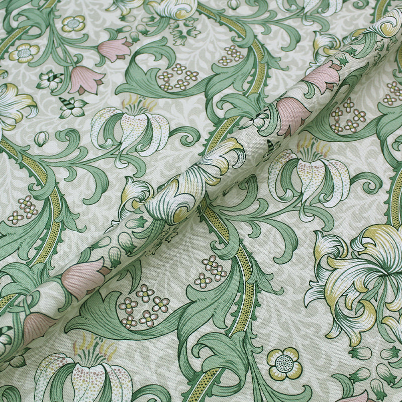 William Morris Golden Lily Furnishing Fabric - Linen & Blush Pink