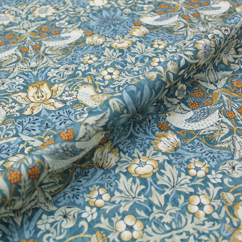 William Morris Strawberry Thief Fabric - Denim and Spice