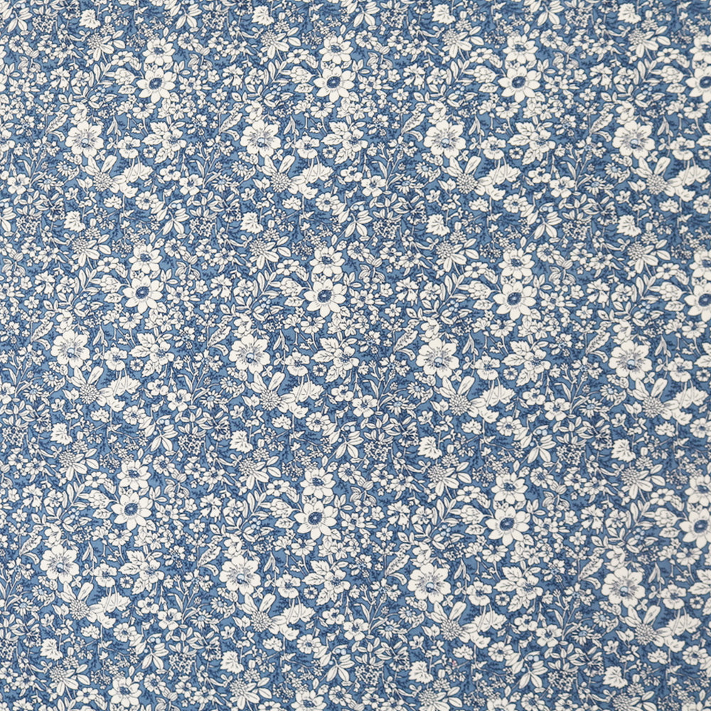 Autumn Flowers Cotton- Denim Blue