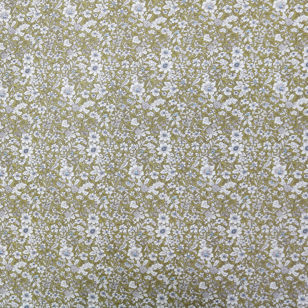 Autumn Flowers Cotton- Olive