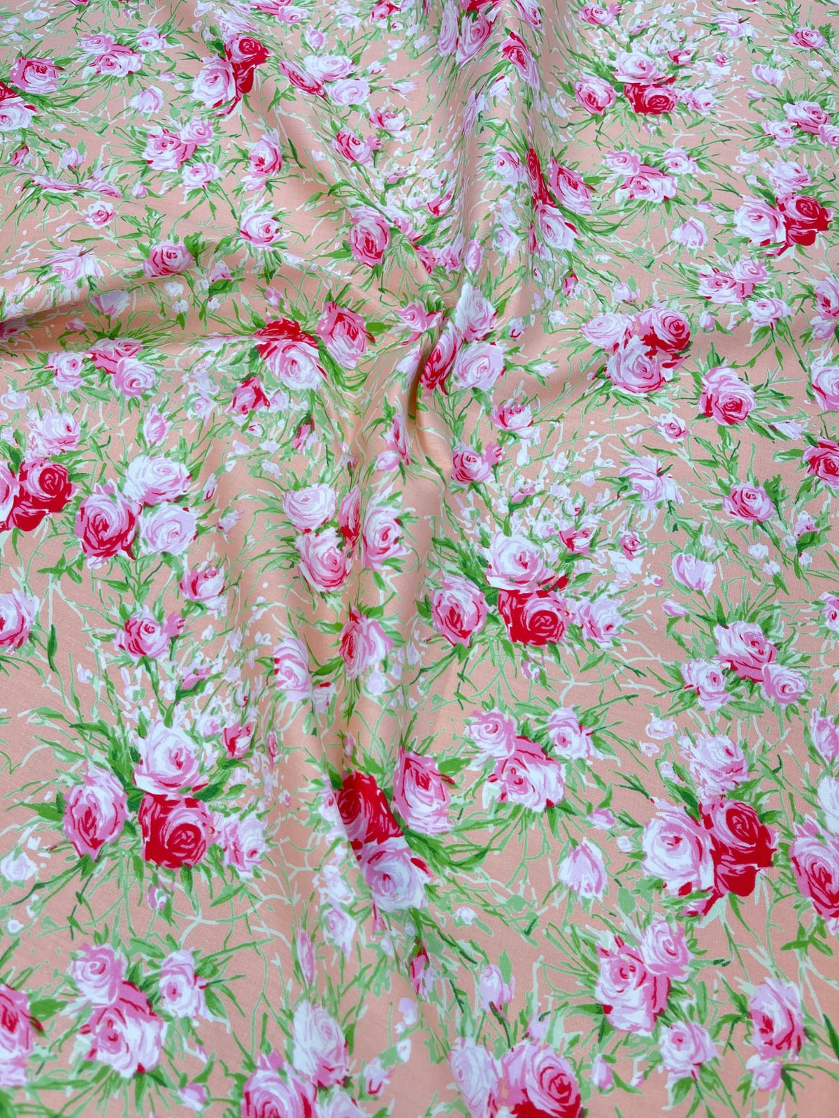 Cotton Poplin - Peach and Pink - Gothic Rose