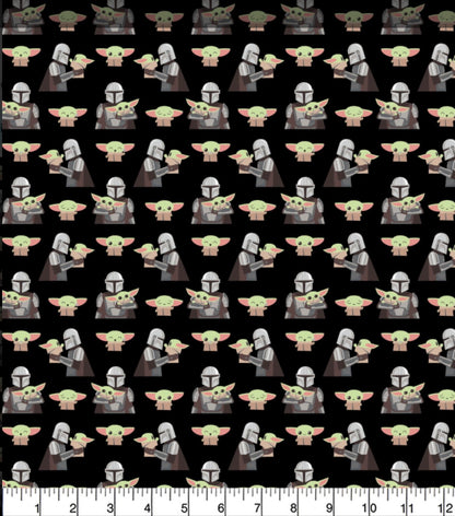 100% Cotton The Mandalorian and Grogu Black Cotton Fabric