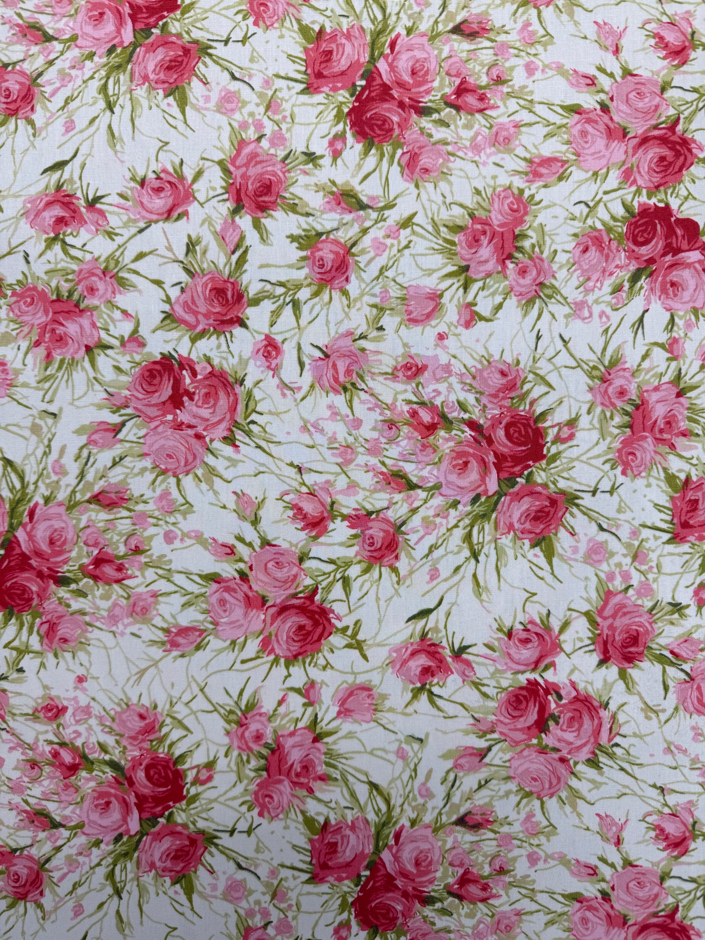 Cotton Poplin - Cream and Pink - Gothic Rose