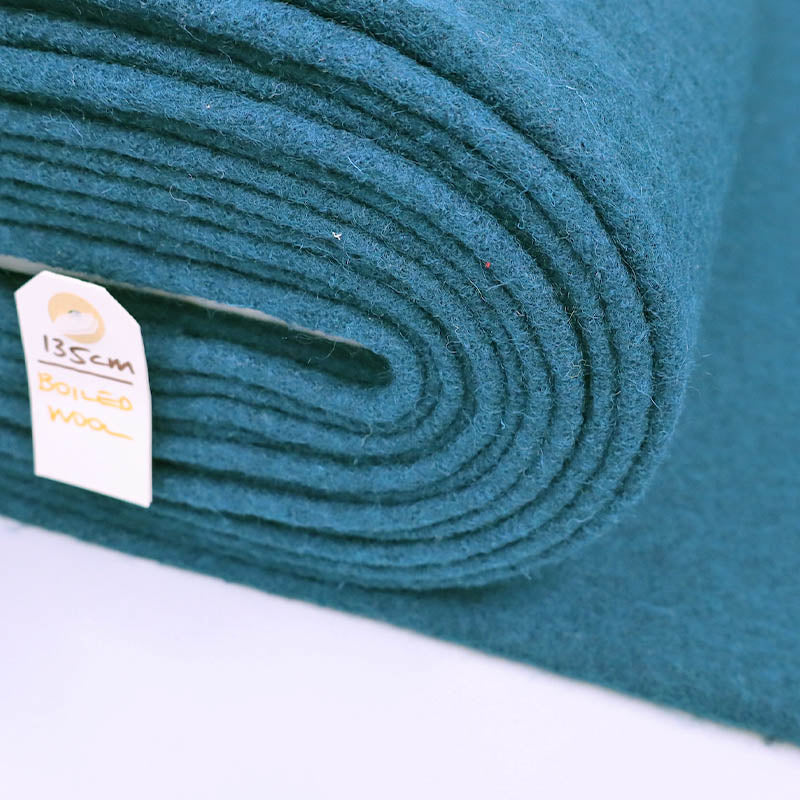 100% Boiled Wool Fabric | Petrol Blue | Fabrics Galore