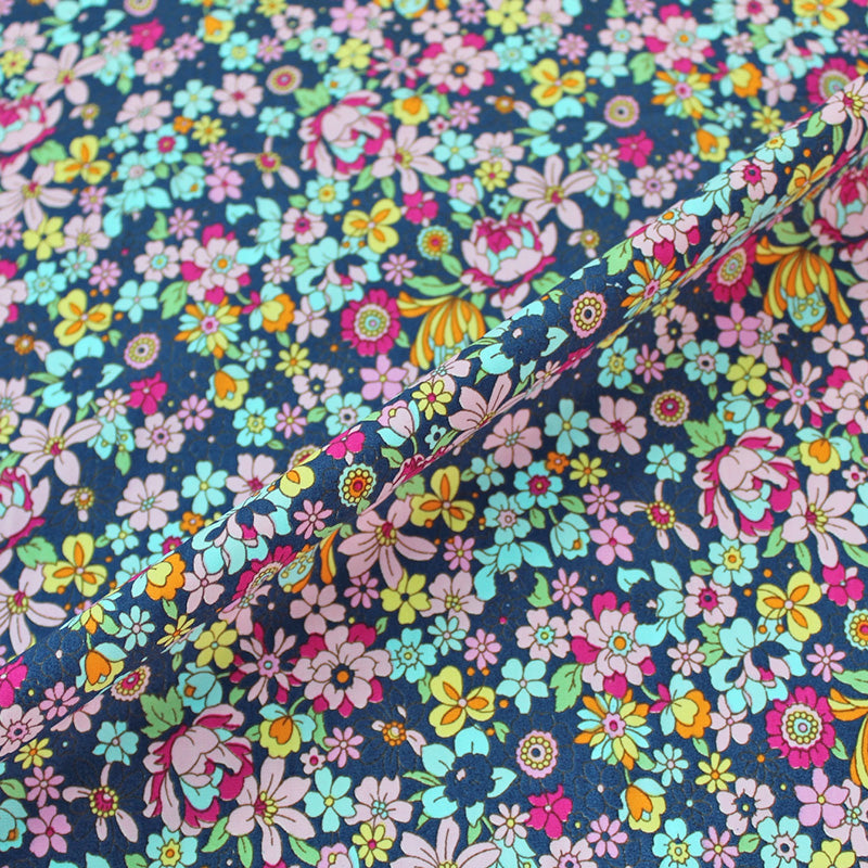 Navy and Pink Floral Cotton Fabric