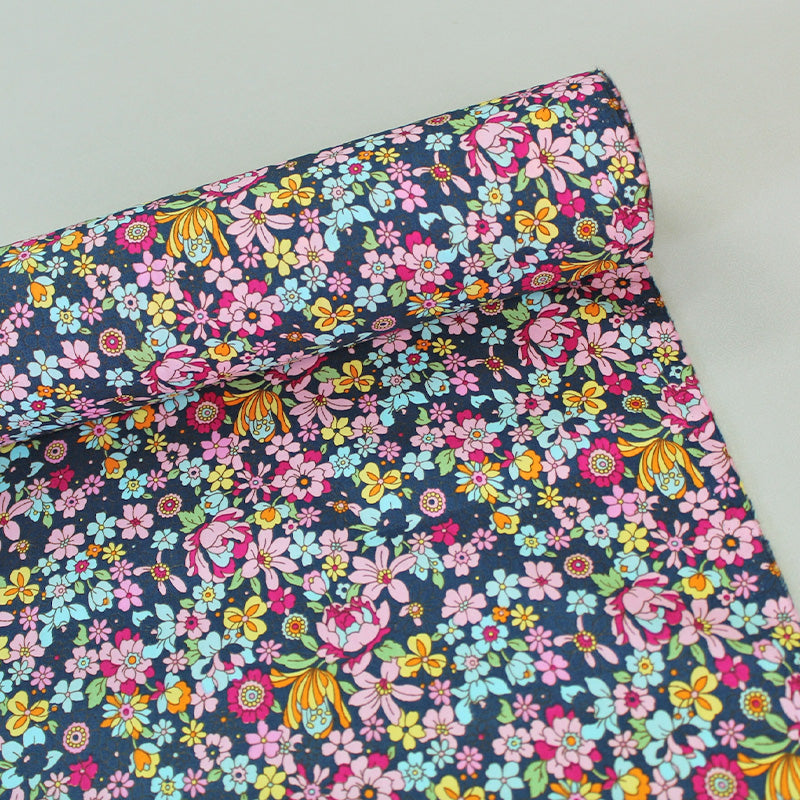Navy and Pink Floral Cotton Fabric