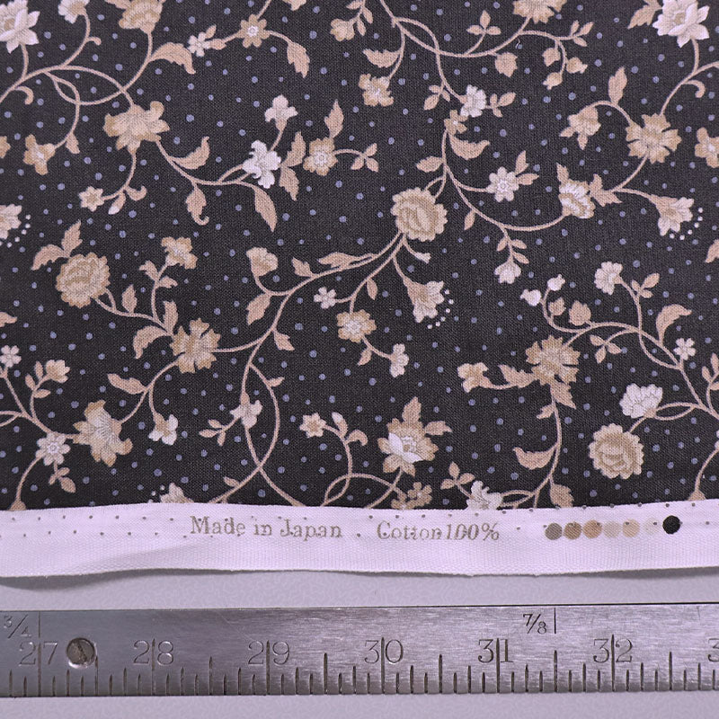 100% Cotton Black and Beige Cotton Rose Print Fabric